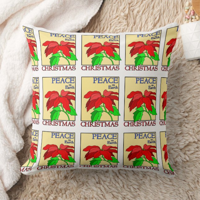 Coussin Paix sur Terre Noël Fête Poinsettia Fleur (Couverture)