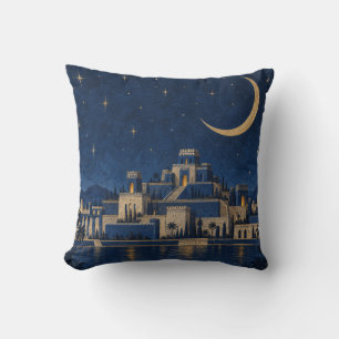 Coussin Palais au bord de la rivière sous la Lune croissan