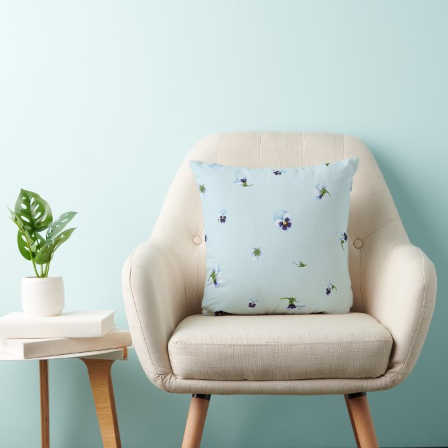 Coussin Pale Aqua Blue Purple Pansy Floral Pattern (Chaise)