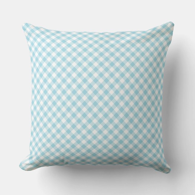 Coussin Pale Bleu Blanc Diagonal Check En vichy Motif (Recto)
