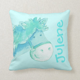 Coussin pâle d'aqua de cadeau nouveau-né de nom et