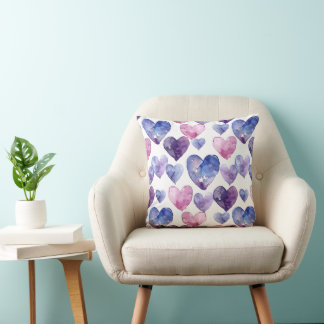 Coussin palette de couleurs violet aquarelle coeur motif