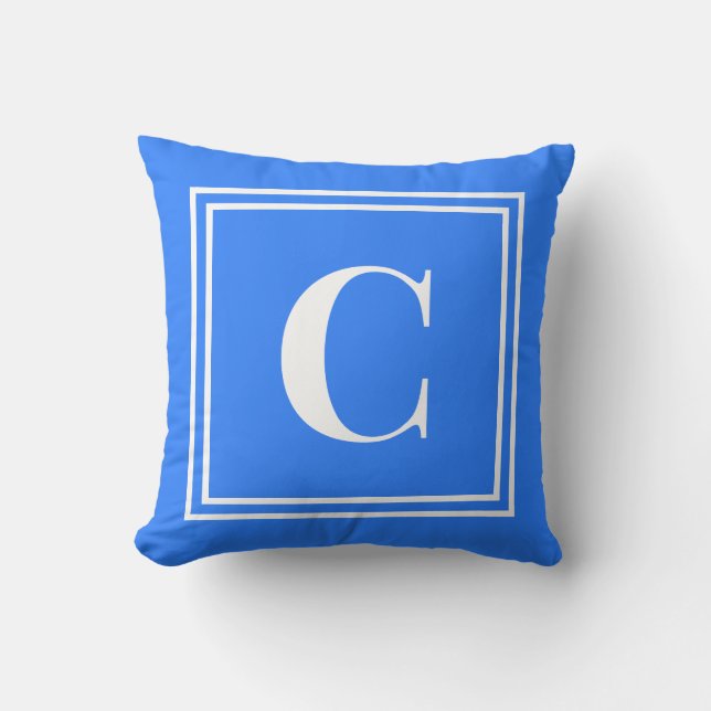 Coussin Palm Beach Preppy Blue Monogram Throw Pillow (Recto)