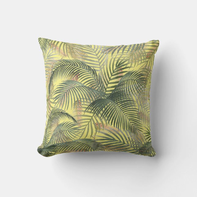Coussin Palm Feuille des Caraïbes tropicales Aquarelle jau (Recto)