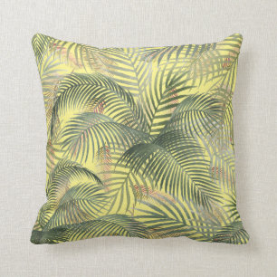 Coussin Palm Feuille des Caraïbes tropicales Aquarelle jau