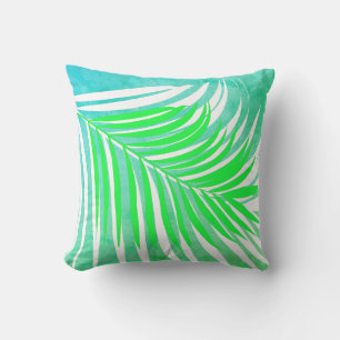 Coussin Palm Feuille Motif Vert Turquoise bleu Tropical Ca