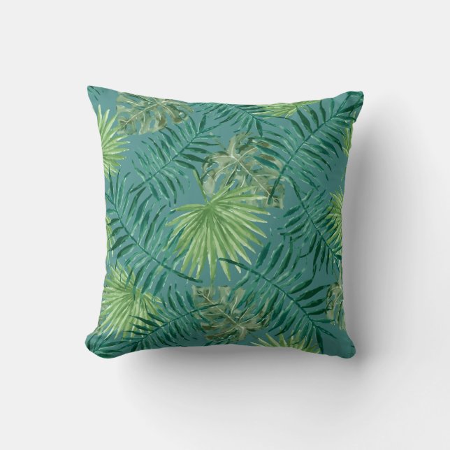 Coussin Palm Feuille Tropical Imprimer Cuisine Turquoise (Recto)