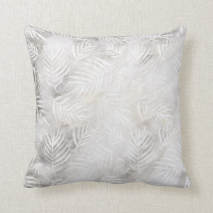 Coussin Palm Feuille Tropical Pastel blanc gris argenté
