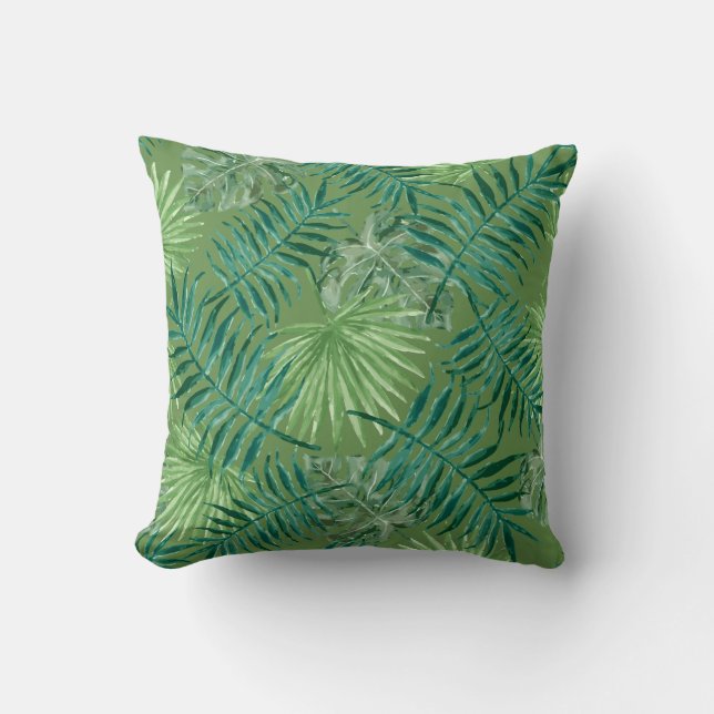 Coussin Palm Feuille Tropical Print Green Cushion (Recto)