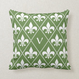 Coussin Palm Fleur de Lis avec l'initiale de monogramme