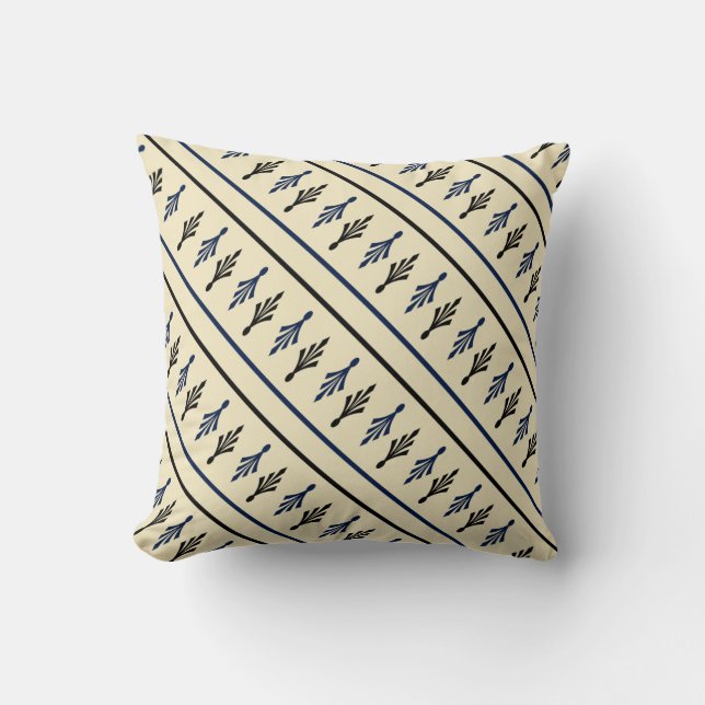 Coussin Palm Fronds Motif nom1 noir bleu écru (Recto)