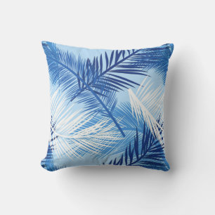 Coussin Palm Leaf Print, Cobalt, blanc et bleu ciel