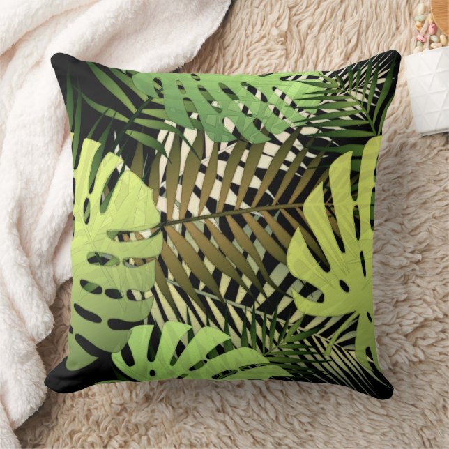 Coussin Palm moderne Feuille Tropical Jungle Vert Noir (Couverture)