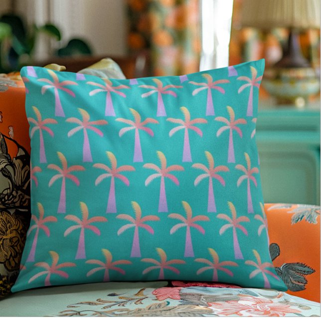 Coussin Palm Springs bleu turquoise Palm Tree (Créateur téléchargé)