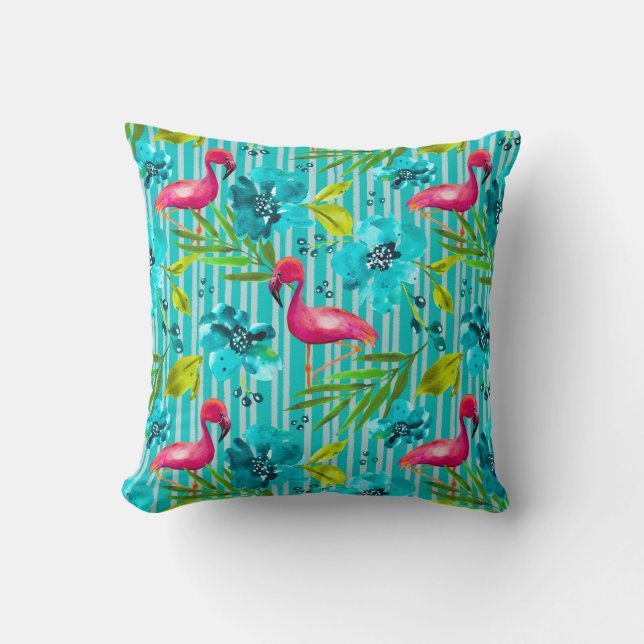 Coussin Palm Springs Yard&Garden Flamant rose Turquoise (Recto)
