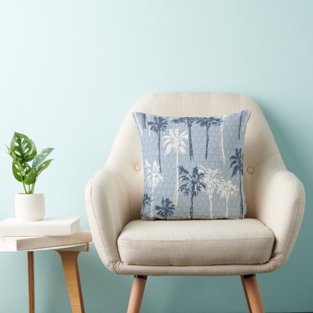 Coussin Palm Tree Plage Bleue et Blanche Pillow (Chaise)