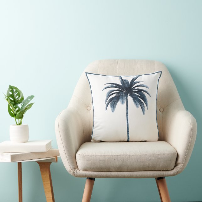 Coussin Palm Tree Vintage Bleu cadre Tropical Elégant (Chaise)