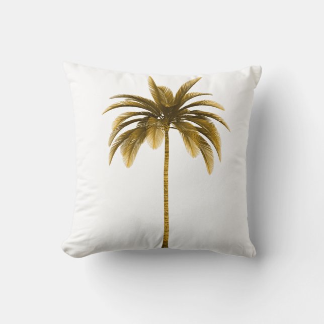Coussin Palm Tree Vintage Brown Tropical Élégant Monogramm (Recto)