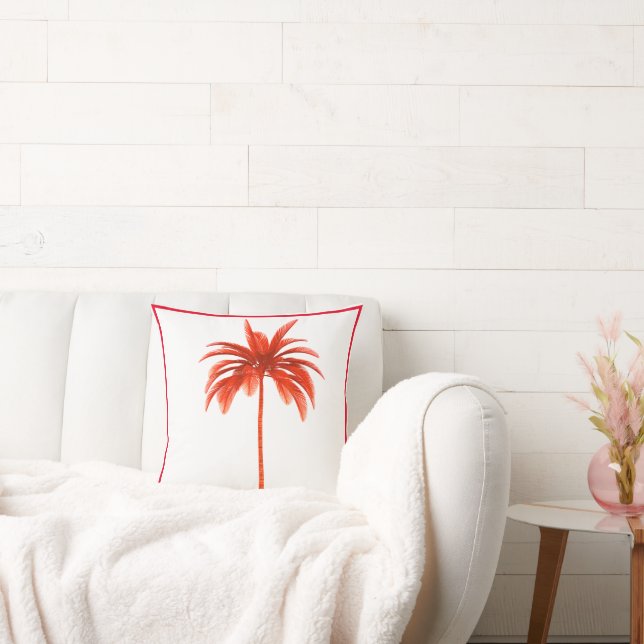 Coussin Palm Tree Vintage Cadre rouge Tropical Elégant (Canapé)