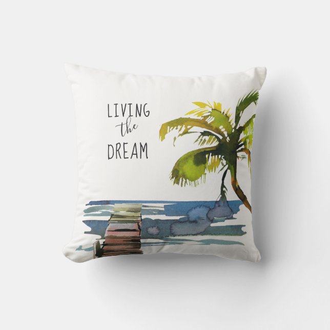 Coussin Palm Tree Waterfront Living the Dream Tropical (Recto)