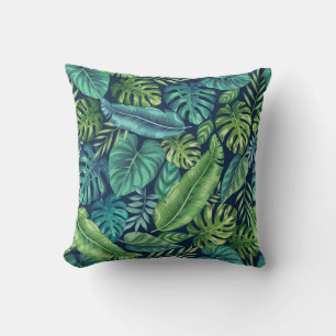 Coussin Palm vert et Turquoise Tropical Banana Monstera Fe