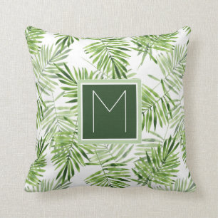 Coussin Palm vert Feuilles Monogramme