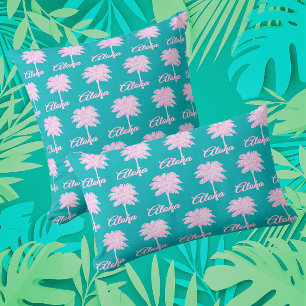 Coussin Palme blanche rose turquoise Aloha Tropical