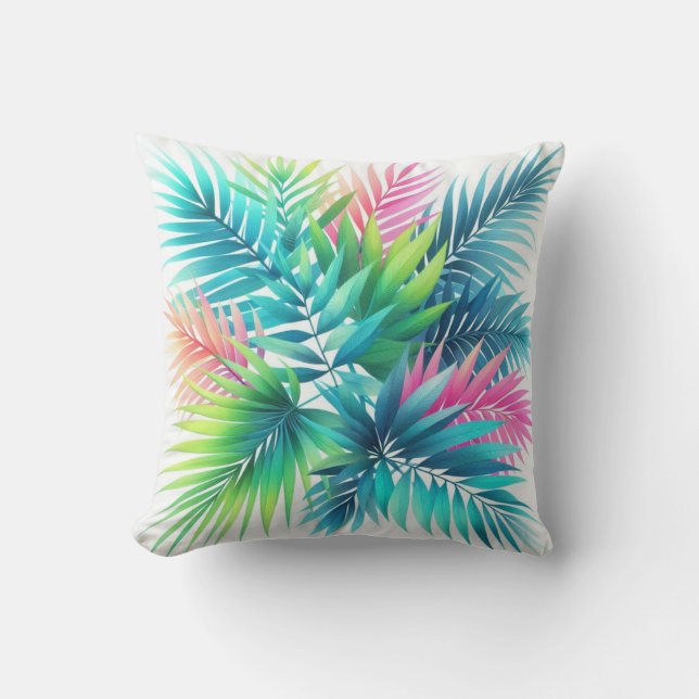Coussin Palme brillante couleur Feuilles rose Turquoise bl (Recto)