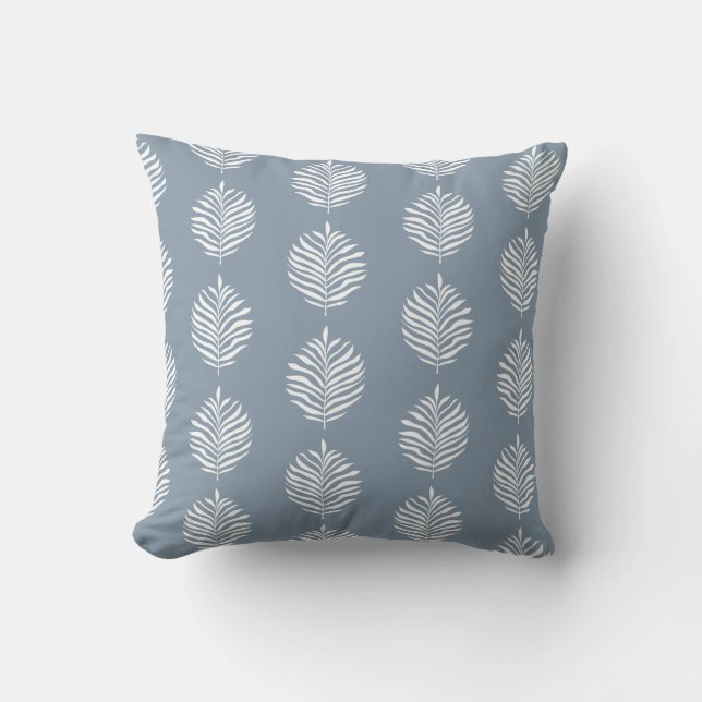 Coussin Palme côtière Motif feuille Dusty bleu (Recto)