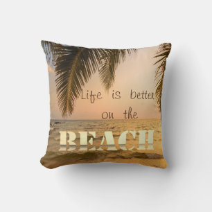 Coussin Palme de coucher de soleil de plage adorable