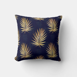 Coussin Palme d'or bleu tropicale Verdure Feuille
