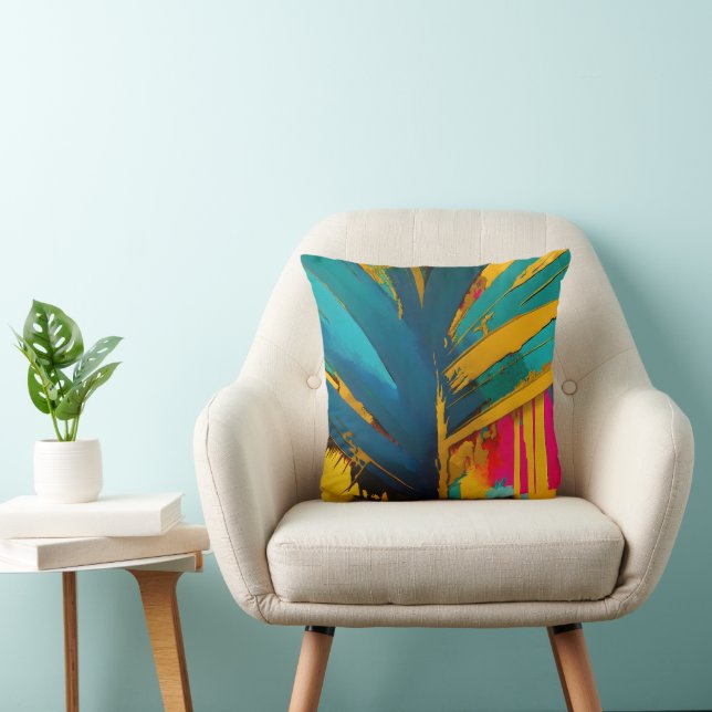Coussin Palme d'or – Énergie Tropicale Abstraite (Chaise)