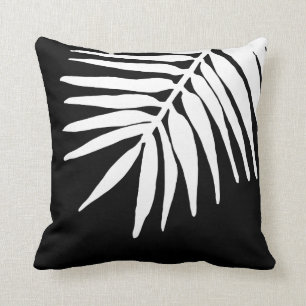 Coussin Palme tropicale noire et blanche Feuilles monochro