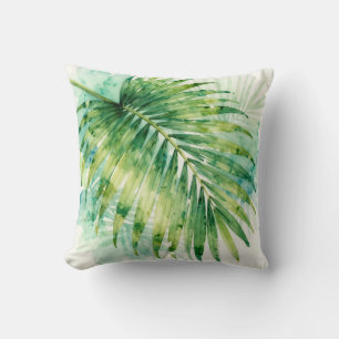 Coussin Palme tropicale verte luxuriante aquarelle