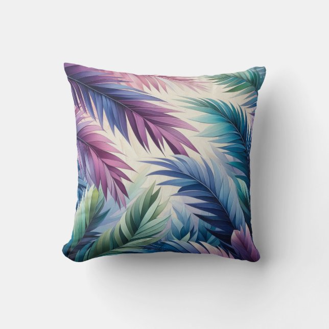 Coussin Palme Turquoise violette Feuilles (Recto)