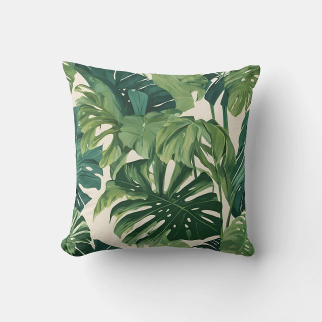 Coussin Palme verdoyante vibre Feuilles & Monstera (Recto)