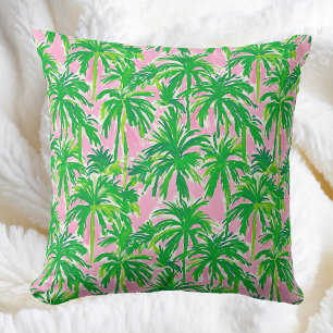 Coussin Palme Verte Prépa Rose   Tropical et Côté Mer