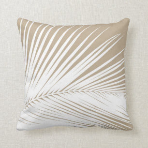 Coussin Palmette - blanc sur le taupe bronzage