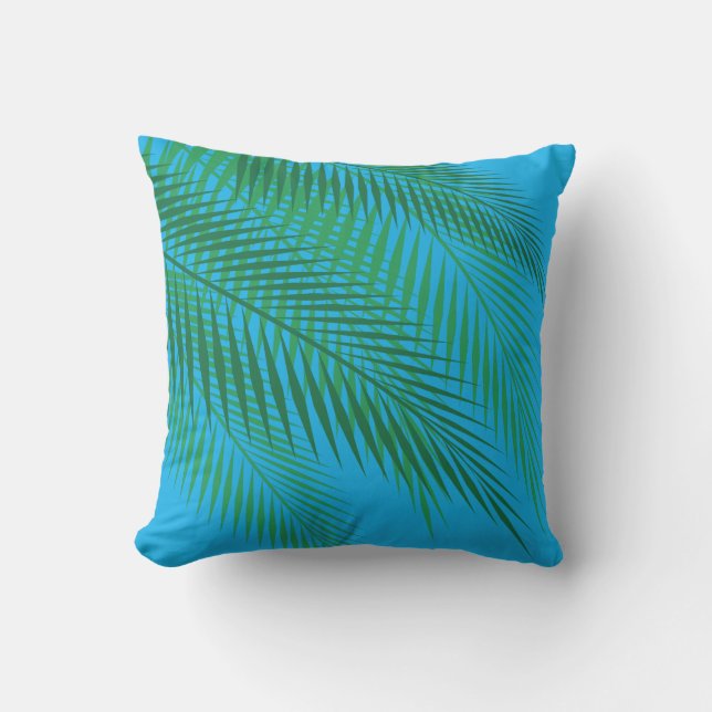 Coussin Palmettes tropicales sur le ciel bleu - extérieur (Recto)