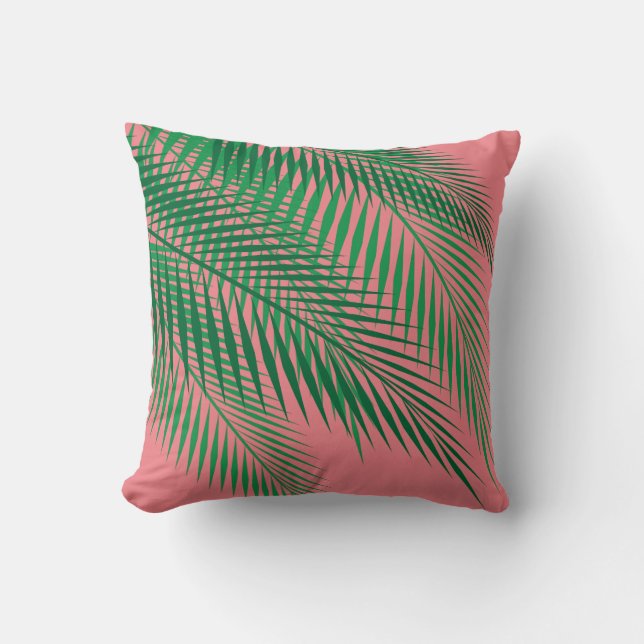 Coussin Palmettes tropicales sur le ciel de corail (Recto)