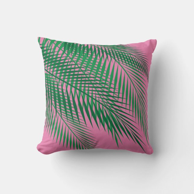 Coussin Palmettes tropicales sur le ciel rose (Recto)