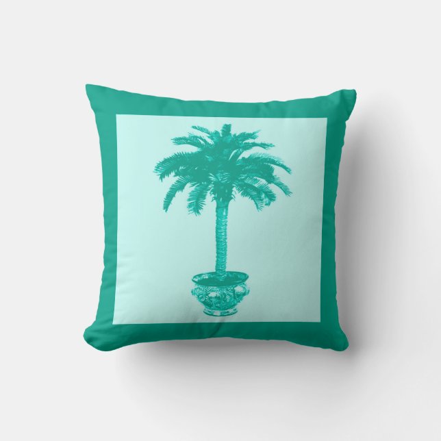 Coussin Palmier à pointes - turquoise et aqua (Recto)