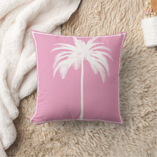 Coussin Palmier Blanc Bordure rose Tropical Élégant