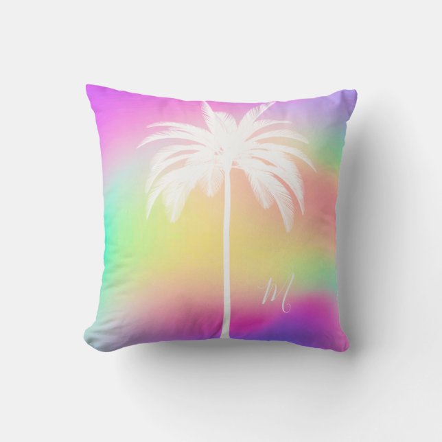 Coussin Palmier Blanc Coloré Tropical Élégant (Recto)