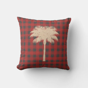 Coussin Palmier d'or Buffle gris rouge plaid