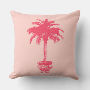 Coussin Palmier en pot aux nuances de corail rose