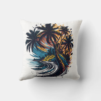 Coussin Palmier en style peinture avec vague