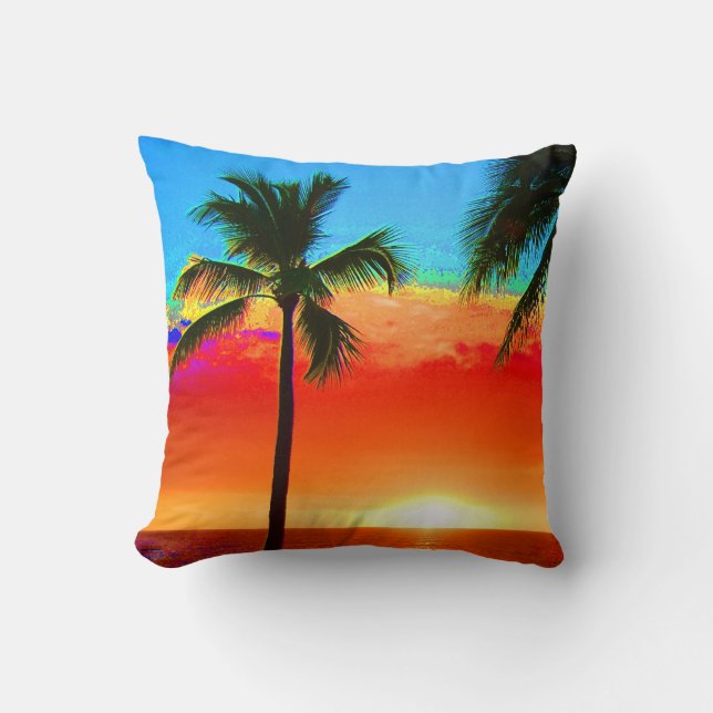 Coussin Palmier lumineux de couleurs (Recto)