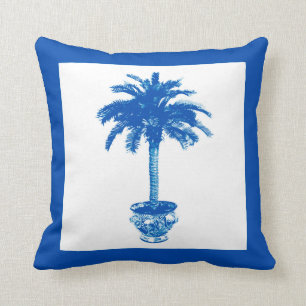 Coussin Palmier mis en pot - bleu et blanc de cobalt