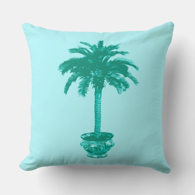 Coussin Palmier pointu en Turquoise et Aqua (Recto)